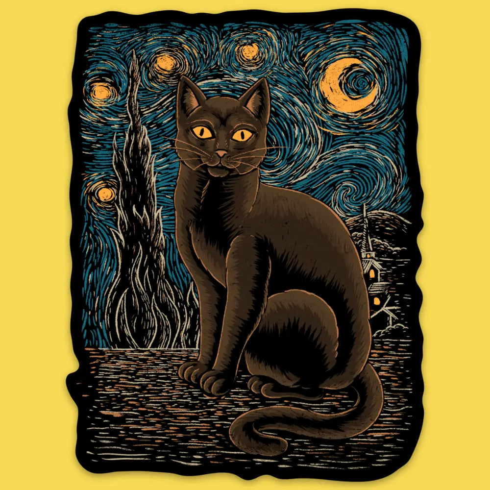 Wicked Clothes - Starry Cat Vinyl Sticker

• Durable &amp; weatherproof
• Made of thick vinyl which protects from scratching, rain &amp; sunlight
• Size: 3" x 4" inches