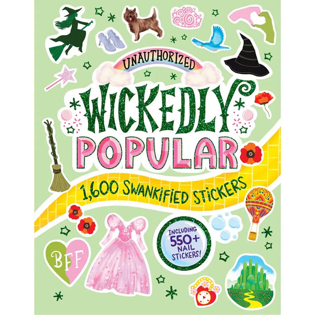 A must-have sticker book for fans of Wicked and The Wizard of Oz, filled with symbols from the hit movies and musical!

Explore the wonderful world of Oz—with 1,100+ iconic stickers! Including nods to Wicked (the Broadway musical and the new movies) and the classic tale The Wizard of Oz, this unauthorized sticker book contains “popular” song titles, lyrics, notable quotes, and references to beloved characters. Plus, bonus pages of tiny nail stickers for witchy-inspired manicures!

So grab a copy and bring a
