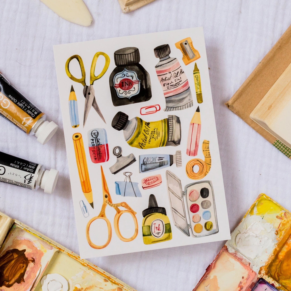 This postcard designed with all art lovers in mind will be perfect for your snail mail, art wall and letters. You can find the same motif also as a sticker sheet, here. Made from one of my sketchbook paintings with love in Czech Republic.