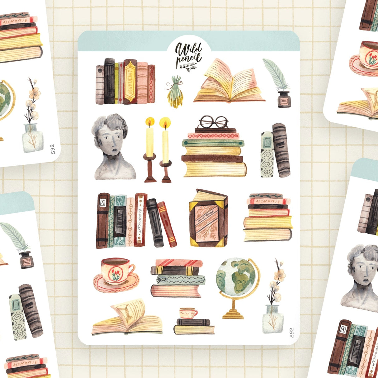 Designed for all book lovers, this paper sticker sheet will be perfect for your bullet journal, planner, diary, snail mail or other crafts. All illustrations are my own originals made with love in Brno, Czech Republic.