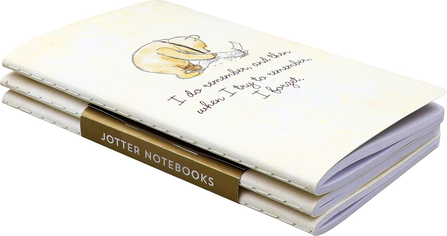 Jot down thoughts, notes, and ideas in style while on the go with this delightful set of 3 mini notebooks!

The cover of each notebook features a charming Winnie-the-Pooh design featuring A. A. Milne's beloved characters, as illustrated by Ernest H. Shepard.