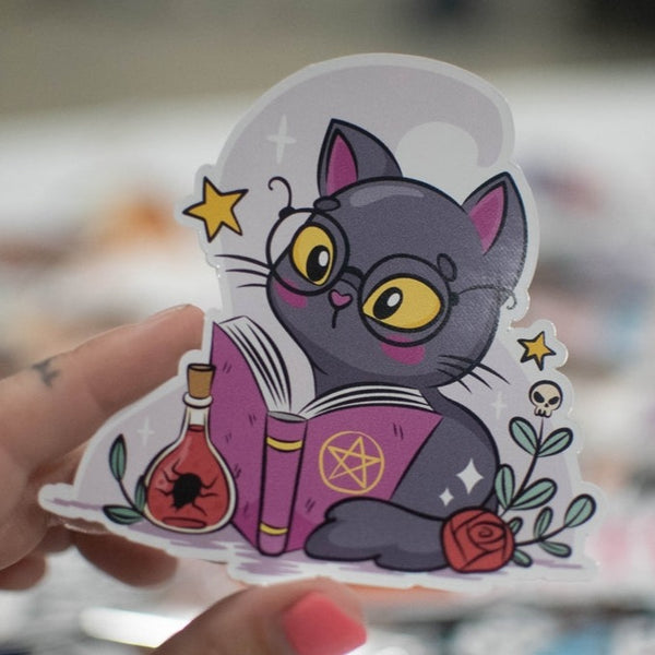 Witchy Reading Kitten Sticker
