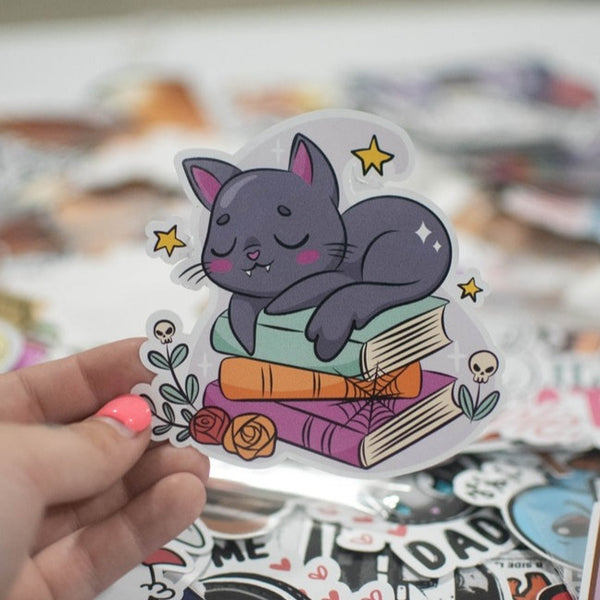 Witchy Sleepy Book Kitten Sticker