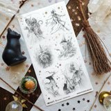 Step into @vonnart’s spellbound woodland, where stars glitter overhead and the forest keeps its secrets well. A crowned figure cloaked in bones, towering mushrooms, witchy alchemy, and an otherworldly stag emerge like fragments of a dark fairytale. Haunting, whimsical, and beautifully imaginative, it will bring a touch of forest magic to your pages.

Art by: @vonnart

One sticker sheet is included.
Top Coating: Silver foil
Adhesive Layer: Paper
Backing Layer: Paper
Size: 6.69"x3.54"
Weight-0.03oz
