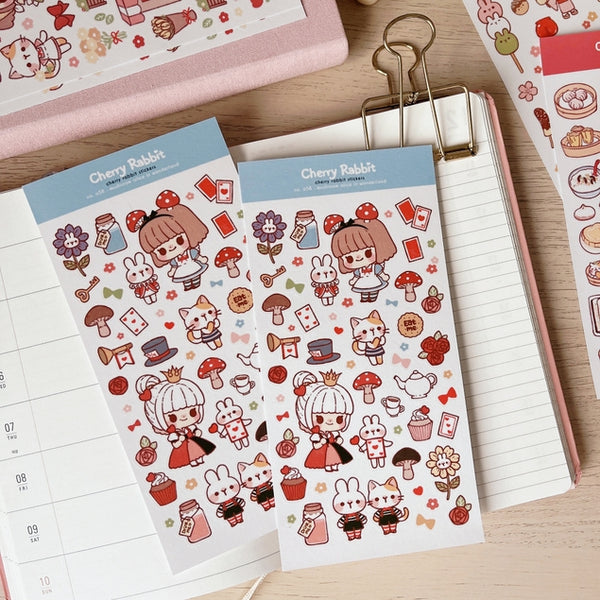 Cherry Rabbit Alice in Wonderland & Rabbit Washi Sticker Sheet
