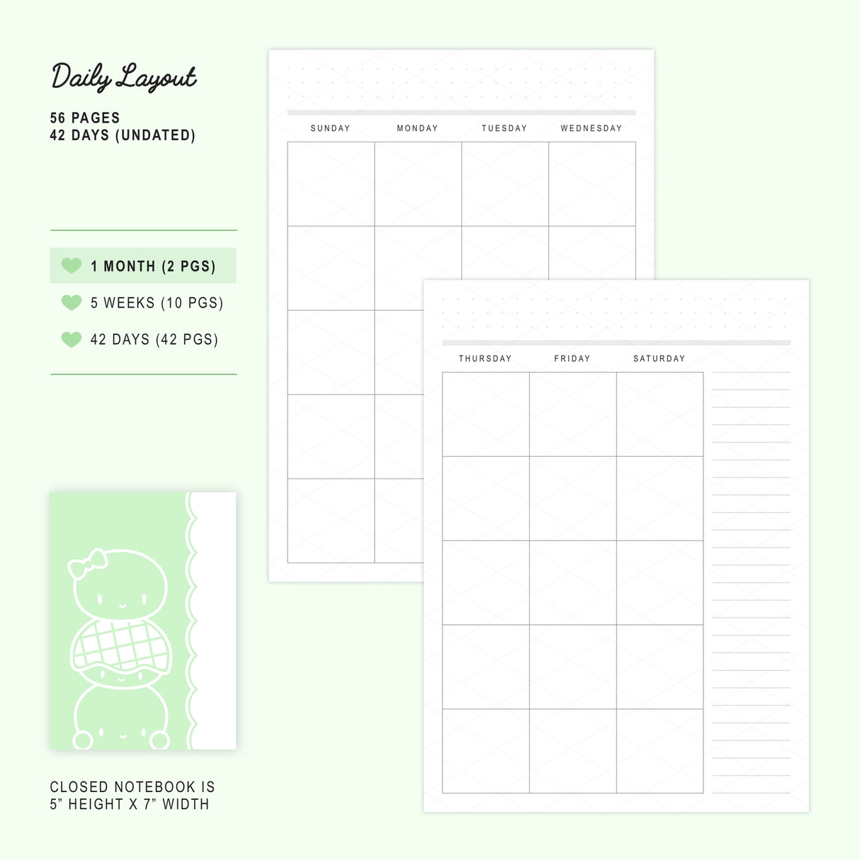 Use this notebook for your daily journaling or planning, as an insert in your B6 planner, or as a standalone notebook for doodling, scrapbooking, or memory keeping! A bun totem of the Steam Team's Charlie, Laila, and Bolo Bob can be seen peeking out of the front, back, and inside covers ;)

SPECIFICATIONS

SIZE: 5" wide and 7" tall, slotting perfectly into the strings of any B6 Traveler's Notebook (TN) cover