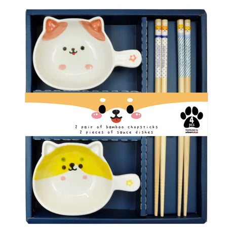 Wooden Chopsticks and Sauce Dish - Shiba Inu Pair

This adorable box set includes 2 sets of chopsticks and sauce dishes.

Size: 9 inch chopsticks, 4 inch L sauce dish
Material: Bamboo and Ceramic
Origin: China