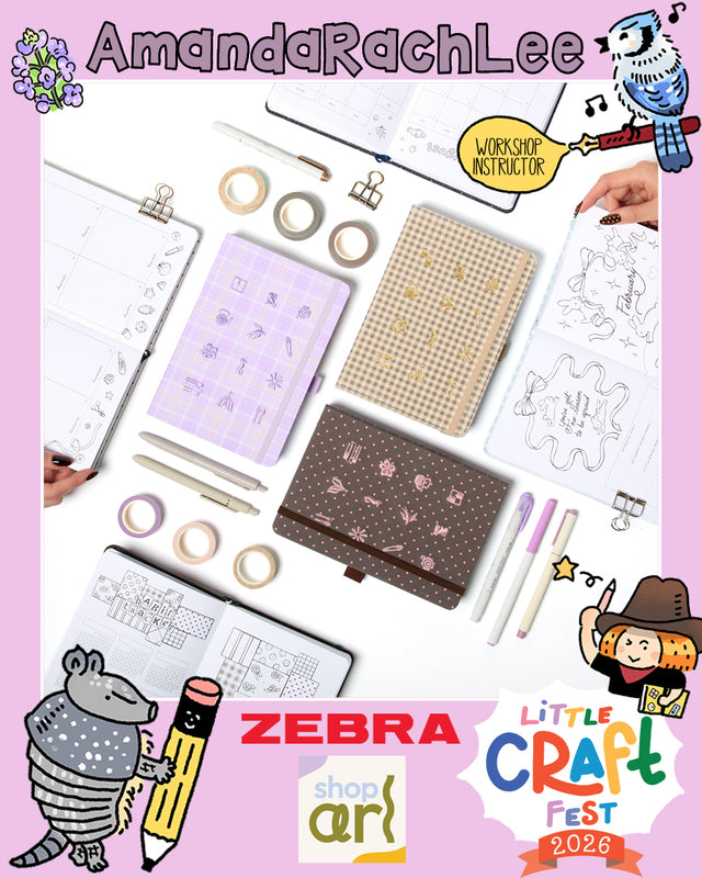 Promotional graphic for Zebra Little Craft Fest 2020 featuring stationery items Doodle & Yap: Doodling with Amanda Rach Lee
