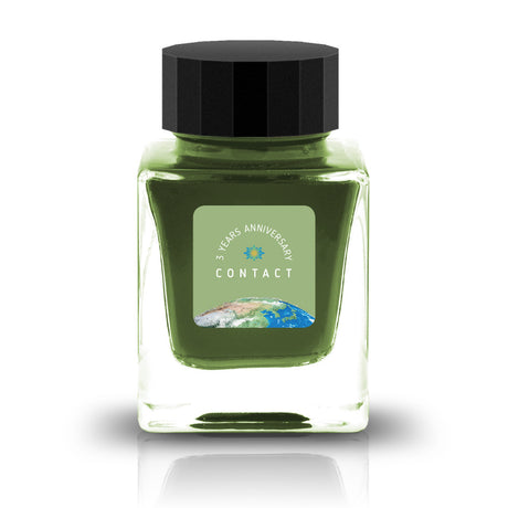 The Three-Year Anniversary Contact Collection features rich, vibrant colors with a smooth writing experience and fascinating characteristics such as shimmer and scent. The “Super” inks contain iridescent shimmer particles that shift color with the light, while the scented inks add a sensory twist to your writing. Please note that scented inks may feather when a large amount is applied—using fountain pen–friendly paper is recommended for the best results.