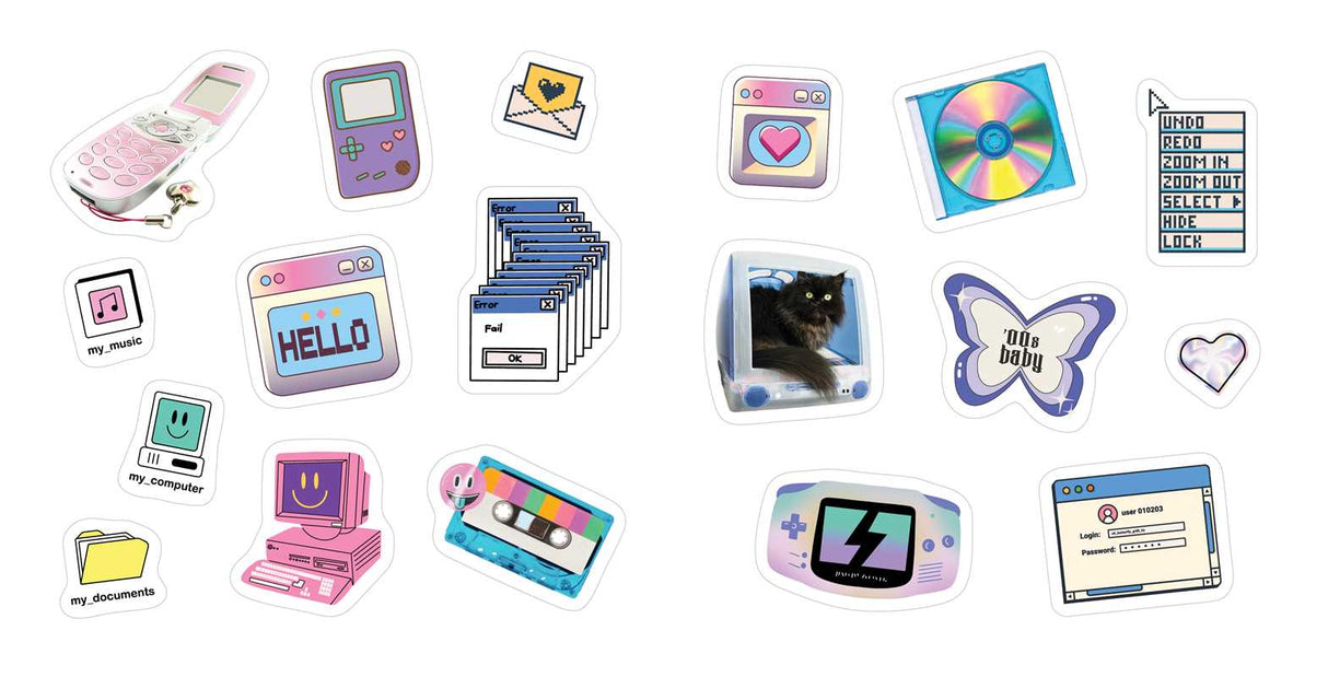 Embrace the Y2K aesthetic with over 500 retro stickers perfect for ’90s nostalgia, scrapbooking, personalizing your space, and adding a unique style to laptops, water bottles, and more!

Flip phones, chunky platform shoes, mixtapes, scrunchies, sunglasses, and everything bedazzled—what’s not to love about the Y2K aesthetic? This Y2K sticker collection offers 500 retro stickers perfect for ’90s and early aughts nostalgia. Personalize your everyday items with Y2K stickers, adding a nostalgic touch to laptops,