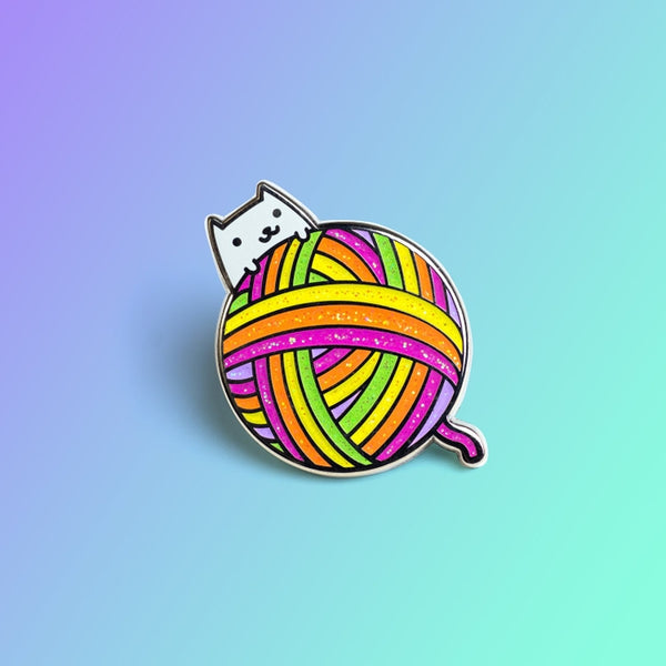 Yarn Ball Kitty Enamel Pin Rainbow Candy Version