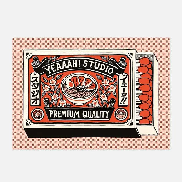 This illustration is inspired by old Japanese matchbox labels.

• Postcard format A6 (14.8 x 10.5cm)
• Fedrigoni Arena 300gm2 FSC certified paper
• printed in France