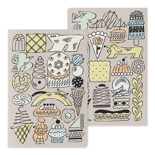 Yuru Log is a notebook series that allows anyone to easily keep a record of their daily lives in a "loose and fun" way. Yuru means Relax and Log stand for Record. It is perfect for people who want to enjoy recording their daily lives while decorating their notebooks or diaries but are not good at layout or drawing, or for beginners who are interested but find it difficult to get started.

The "Sweets and Animal Patterns" design was created by Ikumi Ouchi, known for its charming hand-drawn touch and charming