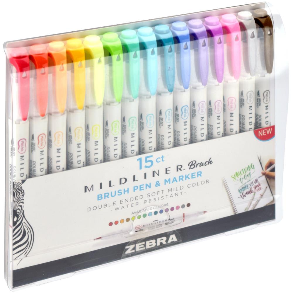 Zebra Mildliner Double Ended Brush Pen & Marker 15/Pkg