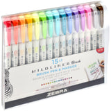 Zebra Mildliner Double Ended Brush Pen & Marker 15/Pkg