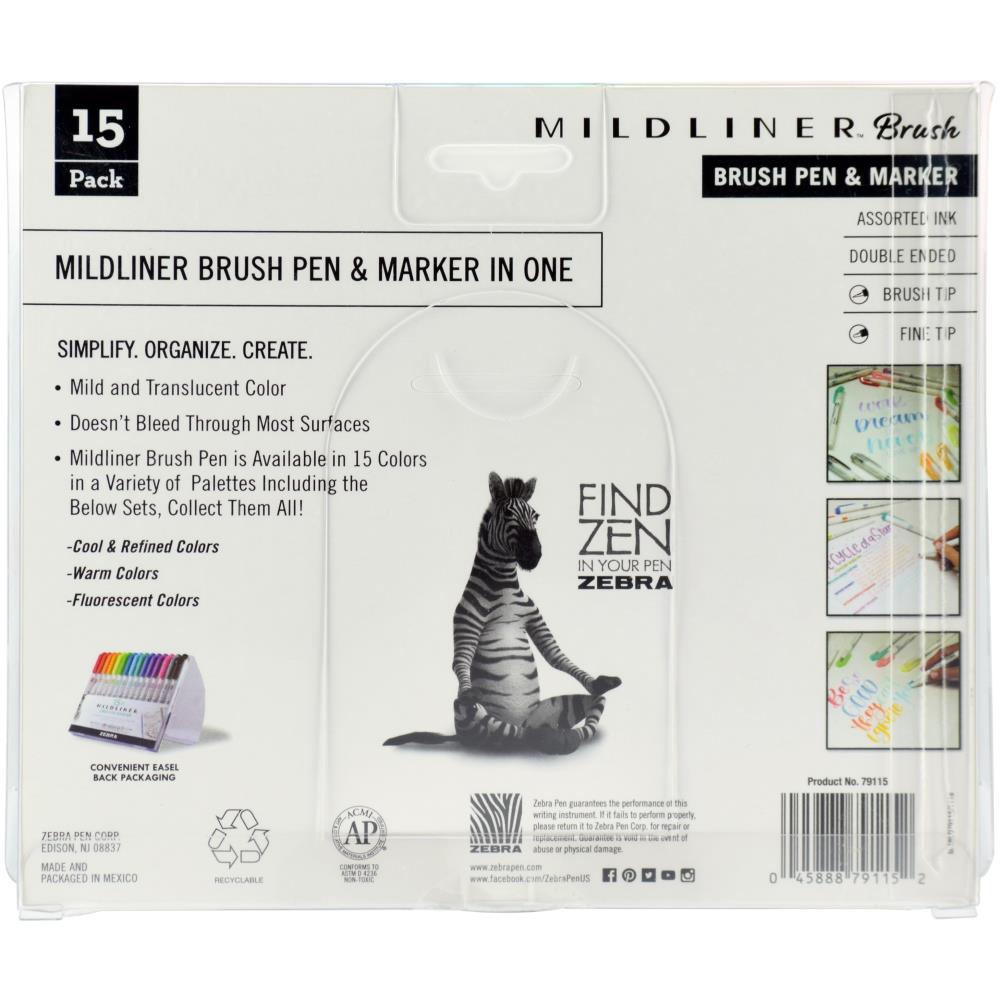 Zebra Mildliner Double Ended Brush Pen & Marker 15/Pkg