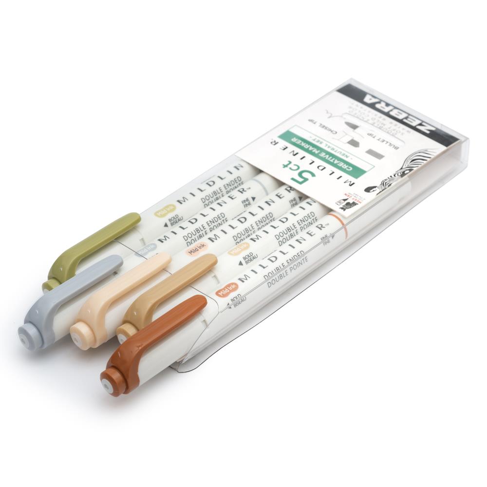 Zebra Mildliner Double Ended Marker Bold & Fine Point 5/Pkg - Neutral