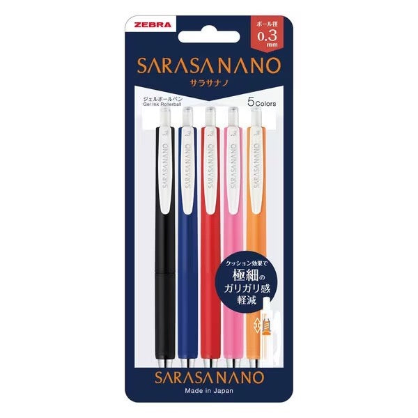 Bolígrafo de gel nano Sarasa, juego de 5 colores, 0,3 mm