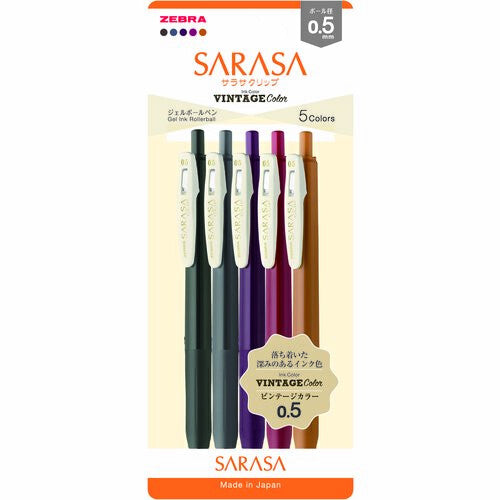 Zebra Sarasa Clip Gel Ink Ballpoint Pen 0.5mm Vintage Colors - 5 Colors Set 2