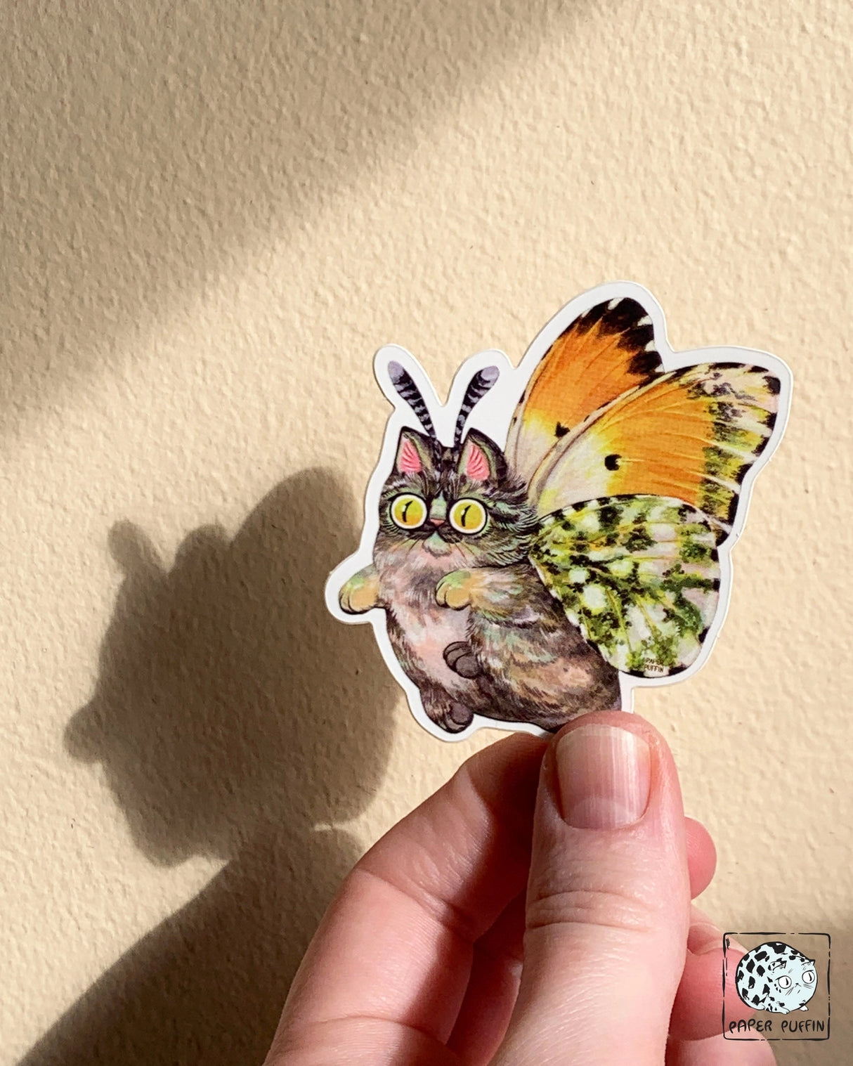 Paper Puffin - Moth Cat "Tippy" Vinyl Sticker