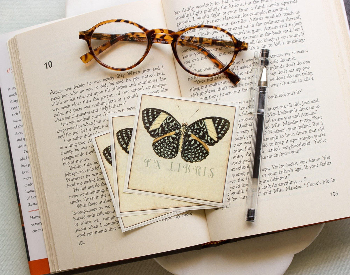 Black Butterfly Bookplate Sticker