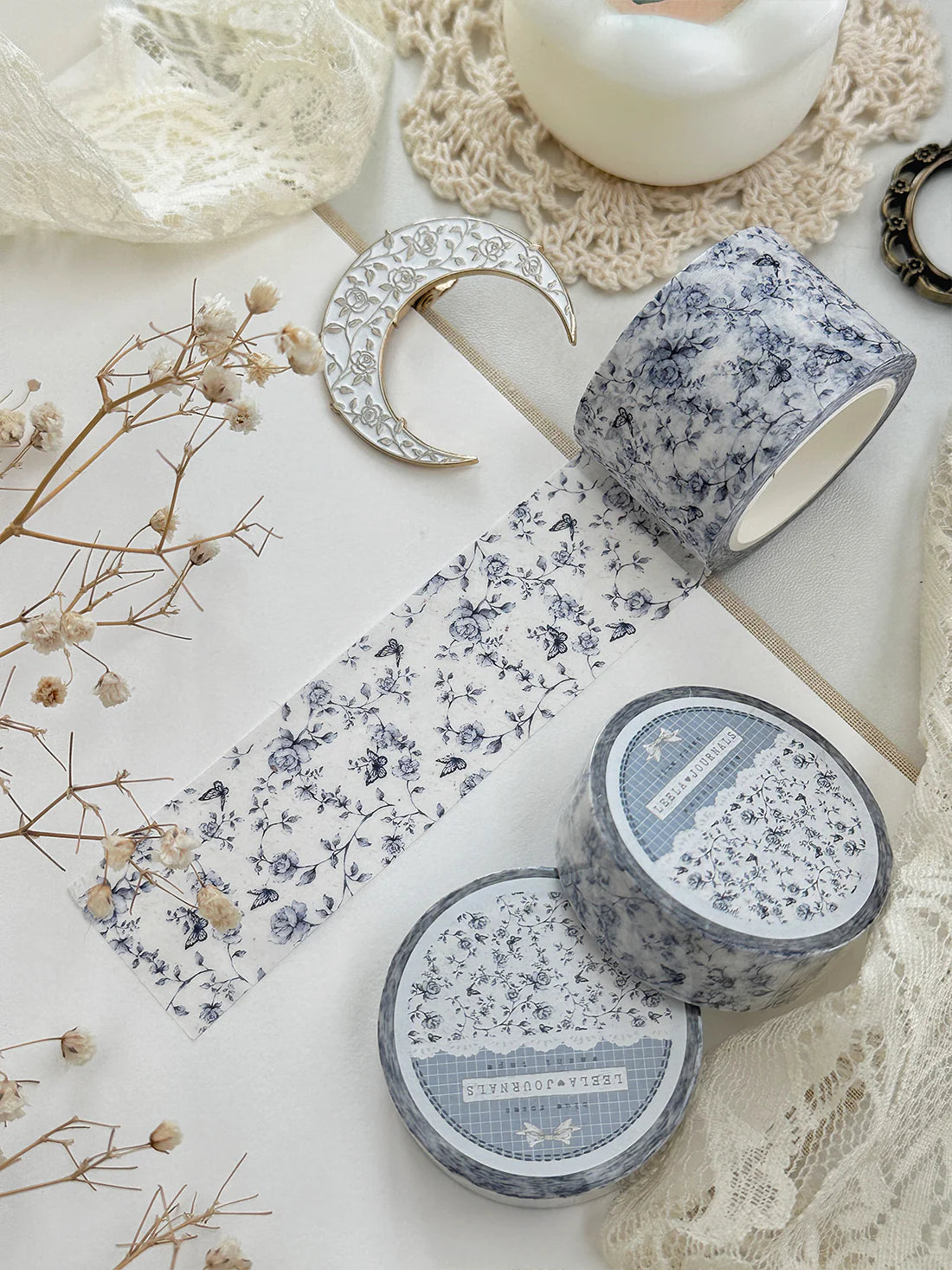 Blue Porcelain Roses Washi Tape 30mm