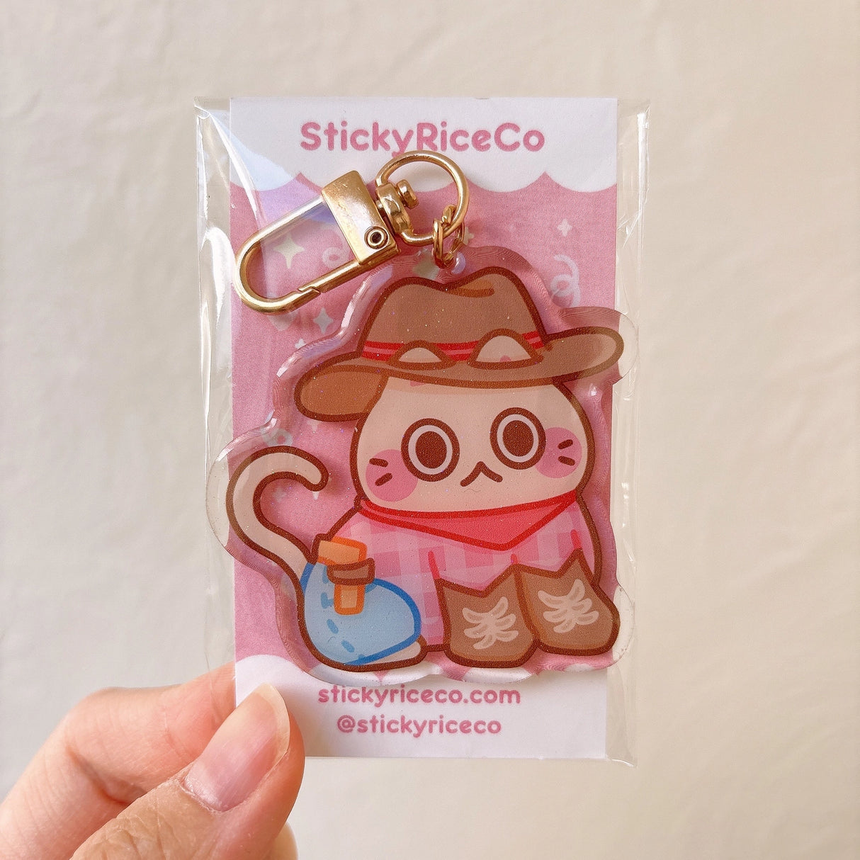 Cowboy Cat Glitter Keychain