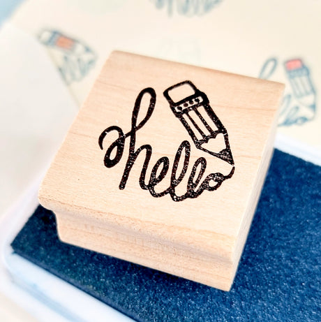 Hello Pencil Rubber Stamp