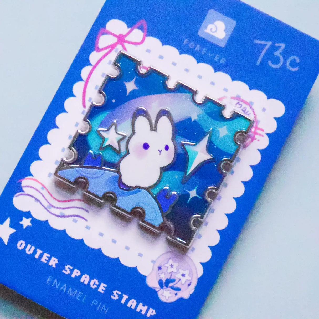 Rabbit in Outerspace Stamp Enamel Pin