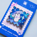 Rabbit in Outerspace Stamp Enamel Pin
