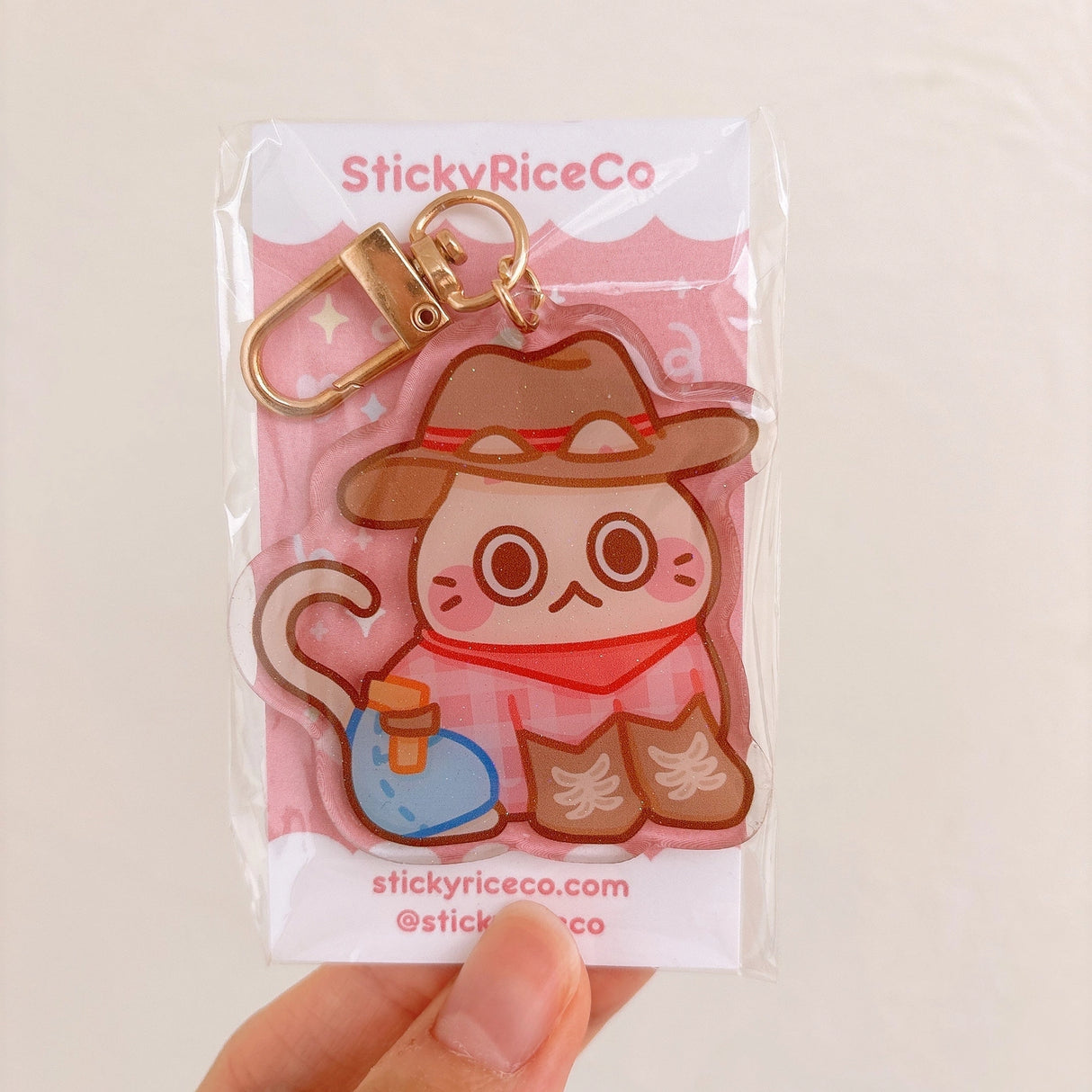 Cowboy Cat Glitter Keychain