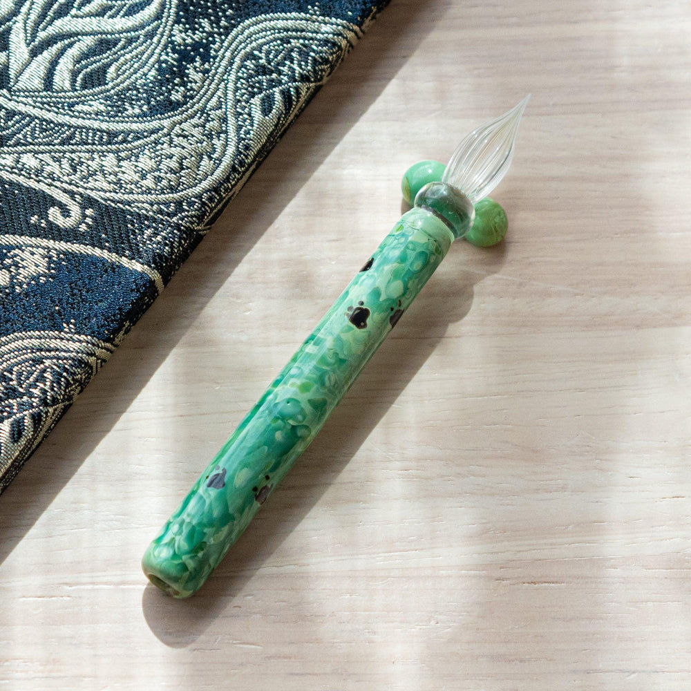 Chidori Emerald Glass Dip Pen with Pen Rest