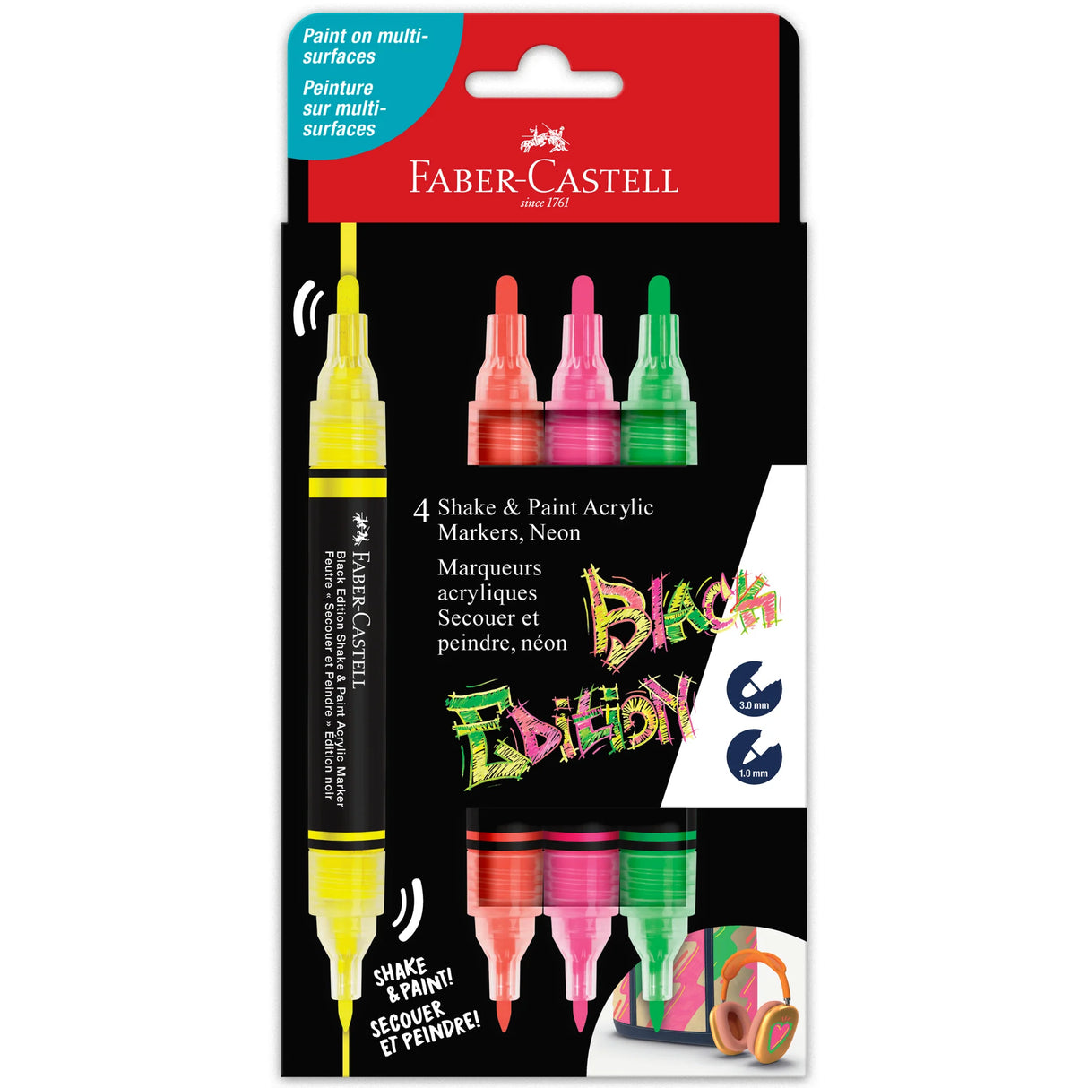 Faber-Castell Black Edition Shake & Paint Markers - Neon 4ct