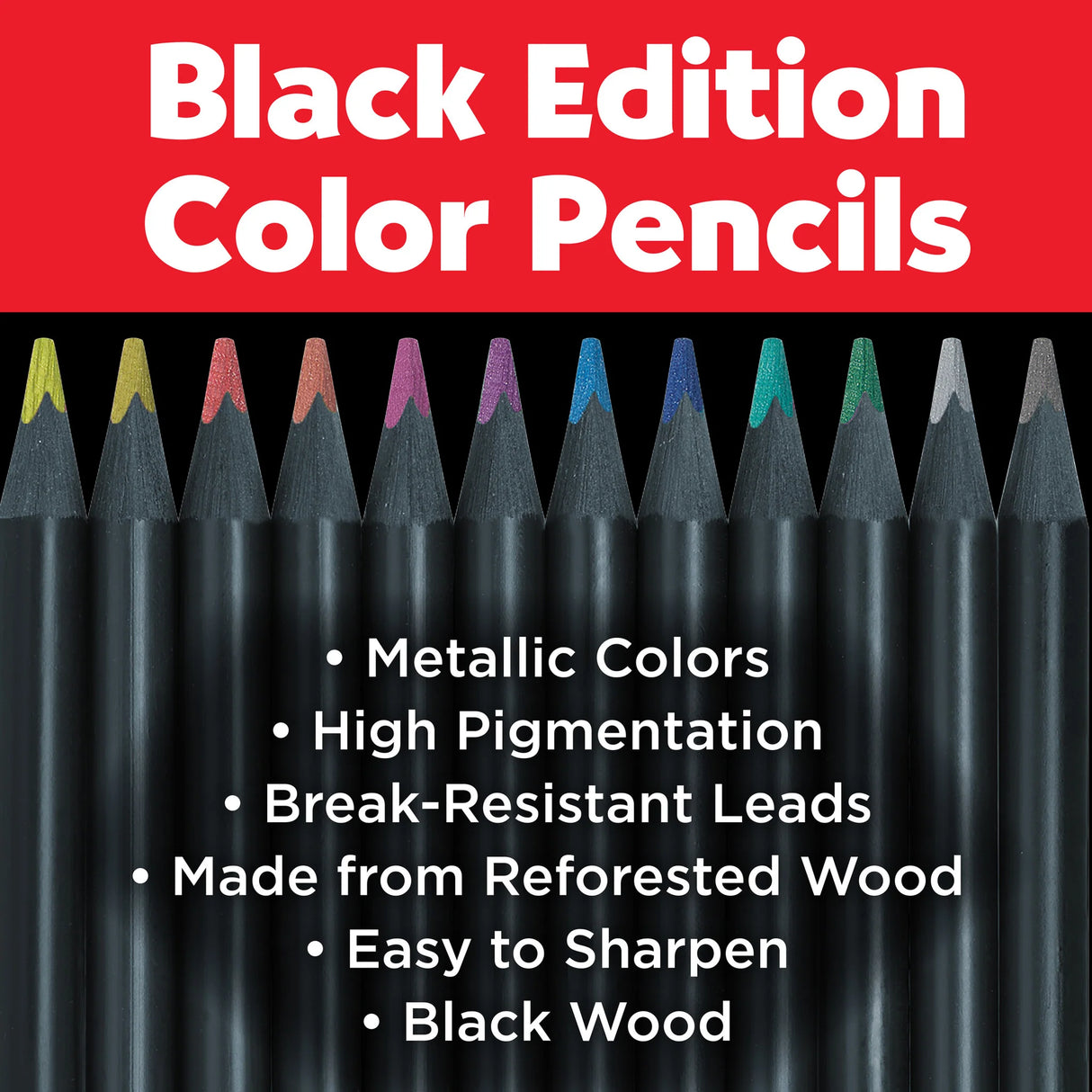 Faber-Castell Black Edition Colored Pencils - Metallic - Box of 12