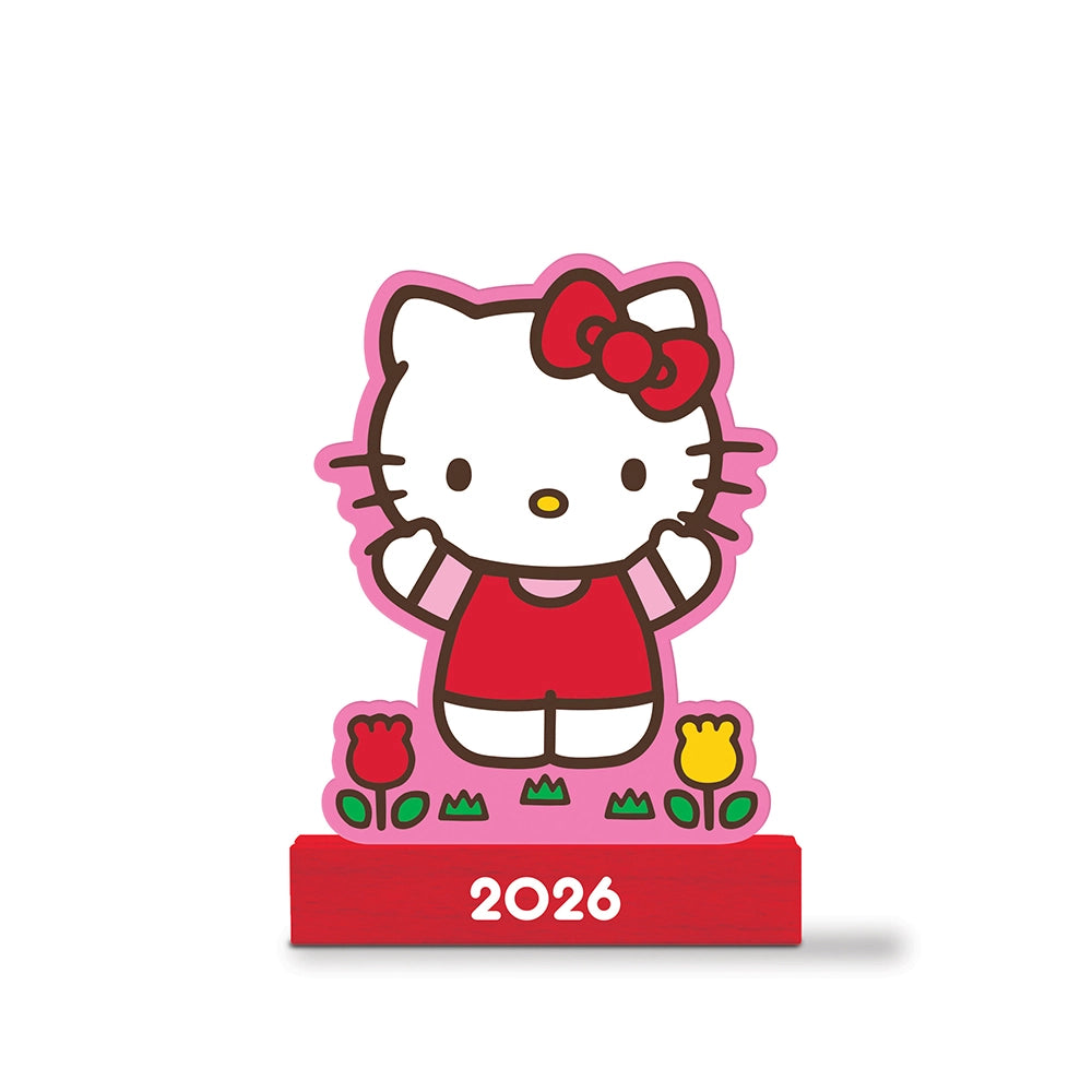 2026 Hello Kitty Playful Pink Mini Desk Calendar with Wood