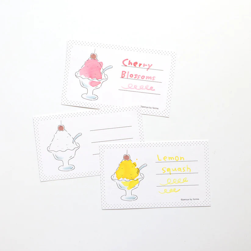 Shaved Ice Ink Swatch Card Set by forme.

These business-sized cards can be used as ink sample cards, a small message card, a short record of cafe visits, or a simple memo card.