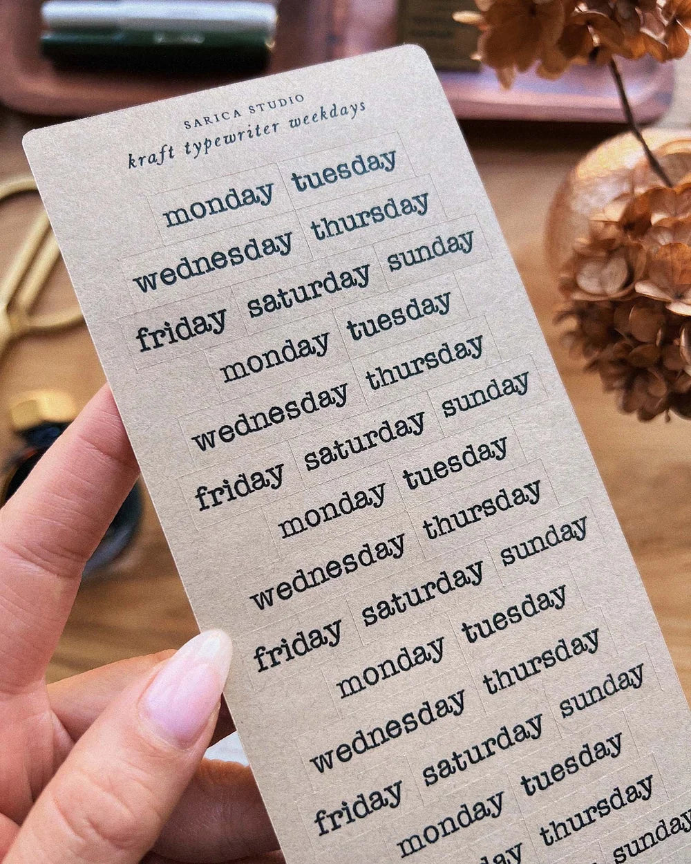 Sarica Studio Kraft Typewriter Weekday Stickers