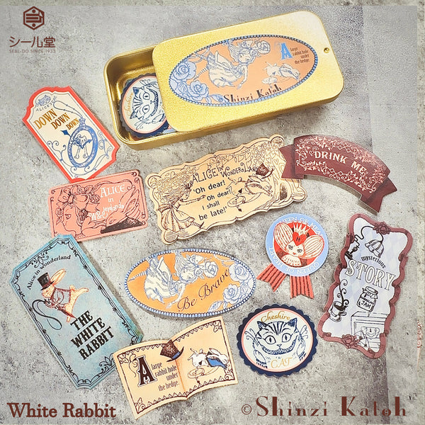 White Rabbit Alice in Wonderland Flake Sticker Tin