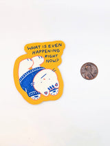 Feeling overwhelmed by the absurdity of the world? This existential crisis cat sticker perfectly captures that what is even happening right now? moment we all experience—especially in today’s political climate. Featuring a cute cartoon cat lying belly-up in pure bewilderment, this funny political sticker blends humor with relatable frustration.