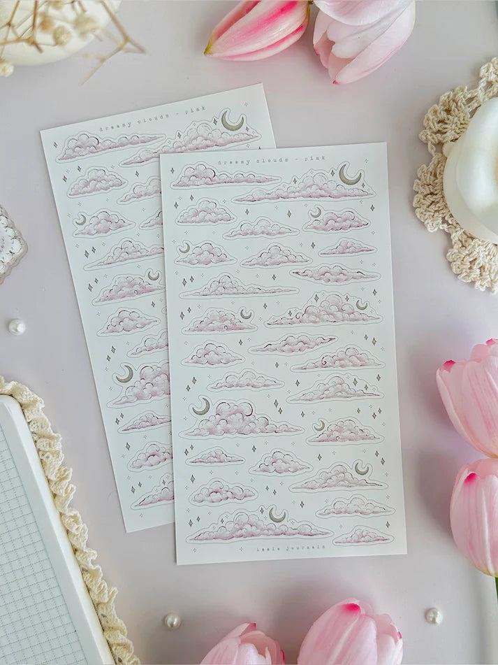 leelajournals Dreamy Clouds (Beige & Pink) Sticker Sheet - 2pc set