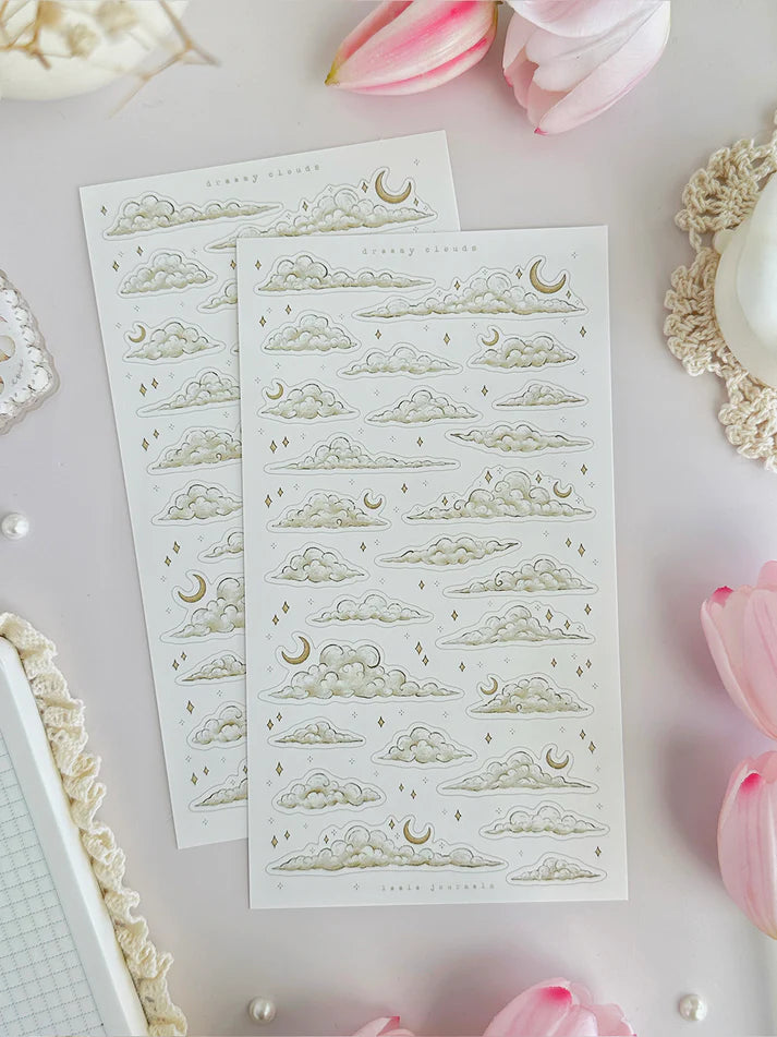 leelajournals Dreamy Clouds (Beige & Pink) Sticker Sheet - 2pc set