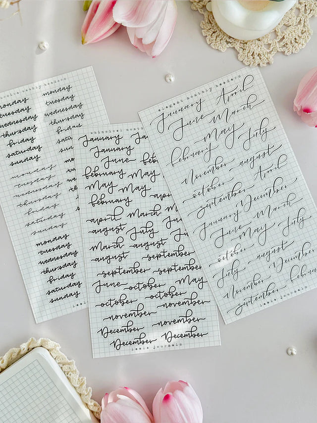 leelajournals Monthly &amp; Weekly Headers Sticker Sheet - 3pc set

♡ 3pc sticker sheet set - 3 large


♡ pet matte (clear)

♡ dimensions estimated: L: 4x7 (in) | S: 4x3 (in)