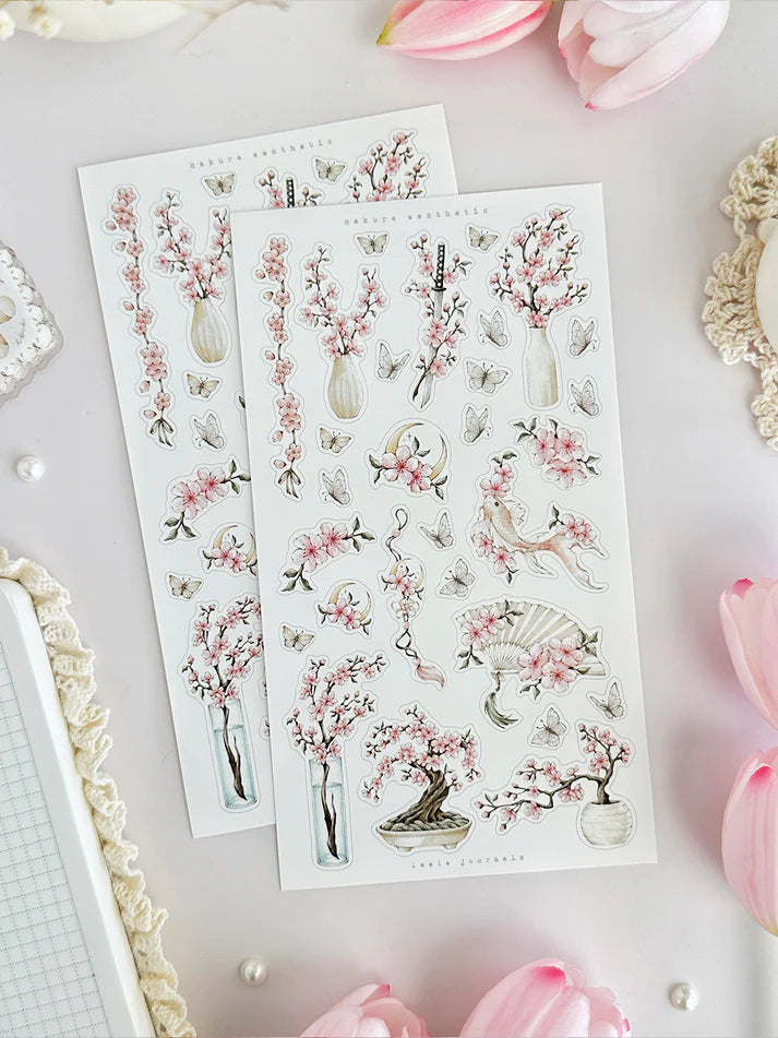 leelajournals Sakura &amp; Lanterns Sticker Sheet - 2 pc Set

♡2pc sticker sheet set - 2 large&nbsp;

♡ pet matte (clear)

♡ all sheet dimensions estimated: L: 4x7 (in) | S: 4x3 (in)