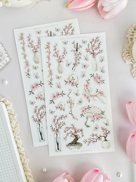 leelajournals Sakura &amp; Lanterns Sticker Sheet - 2 pc Set

♡2pc sticker sheet set - 2 large&nbsp;

♡ pet matte (clear)

♡ all sheet dimensions estimated: L: 4x7 (in) | S: 4x3 (in)