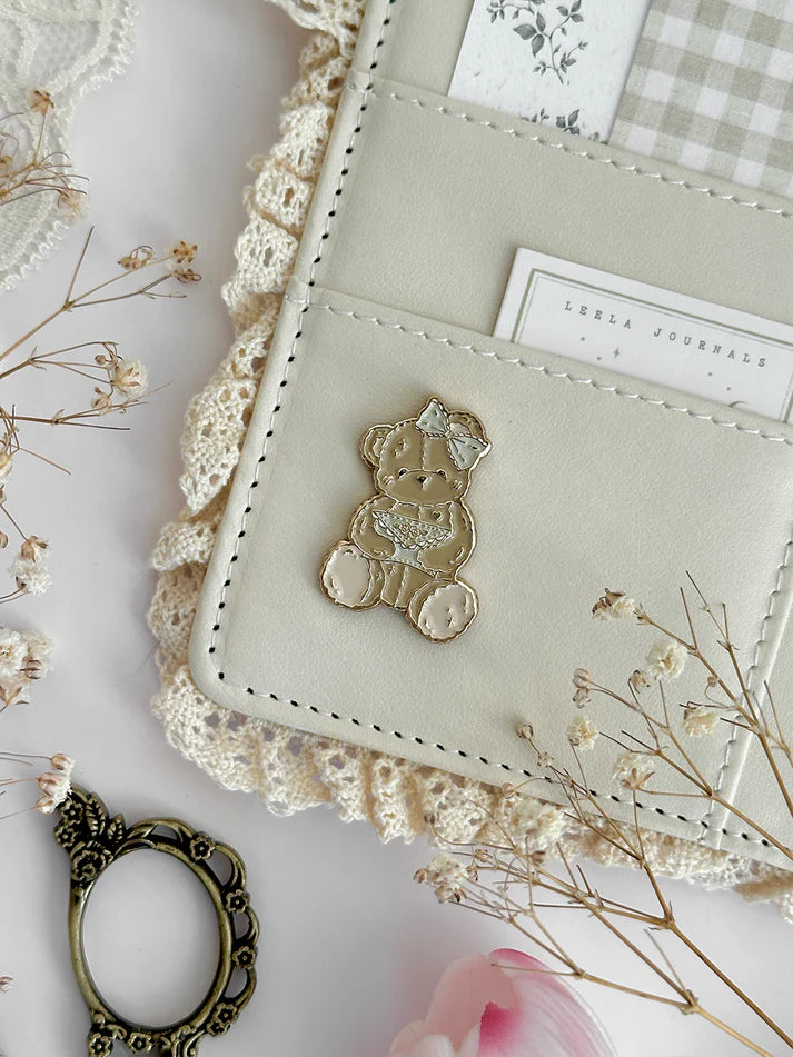 teddy bear journal charm magnet- cute & cozy -  magnet is versatile! can be used for your notebook covers, fridge, ikea carts, or anything that attracts magnets! made with high quality, polished gold plated, soft enamel.