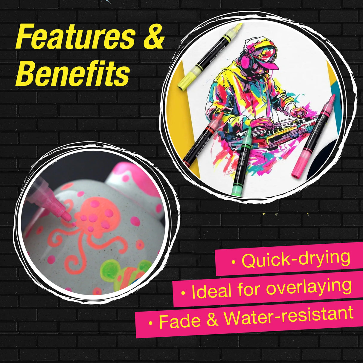 Faber-Castell Black Edition Shake & Paint Markers - Neon 4ct