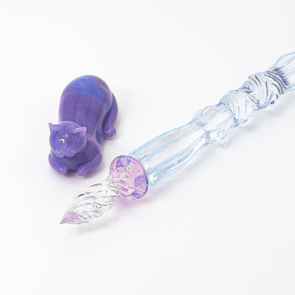 Pastel Purple Cat Glass Dip Pen with Pen Rest