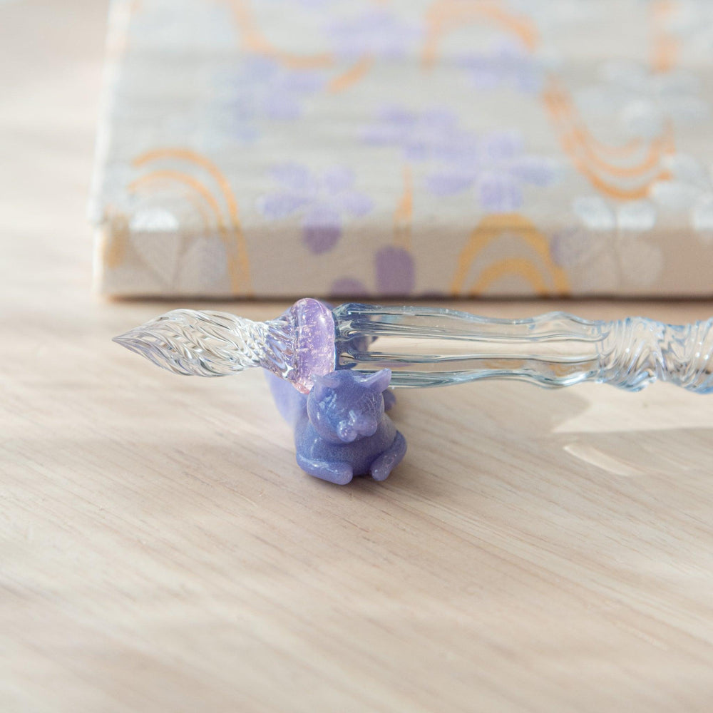 Pastel Purple Cat Glass Dip Pen with Pen Rest