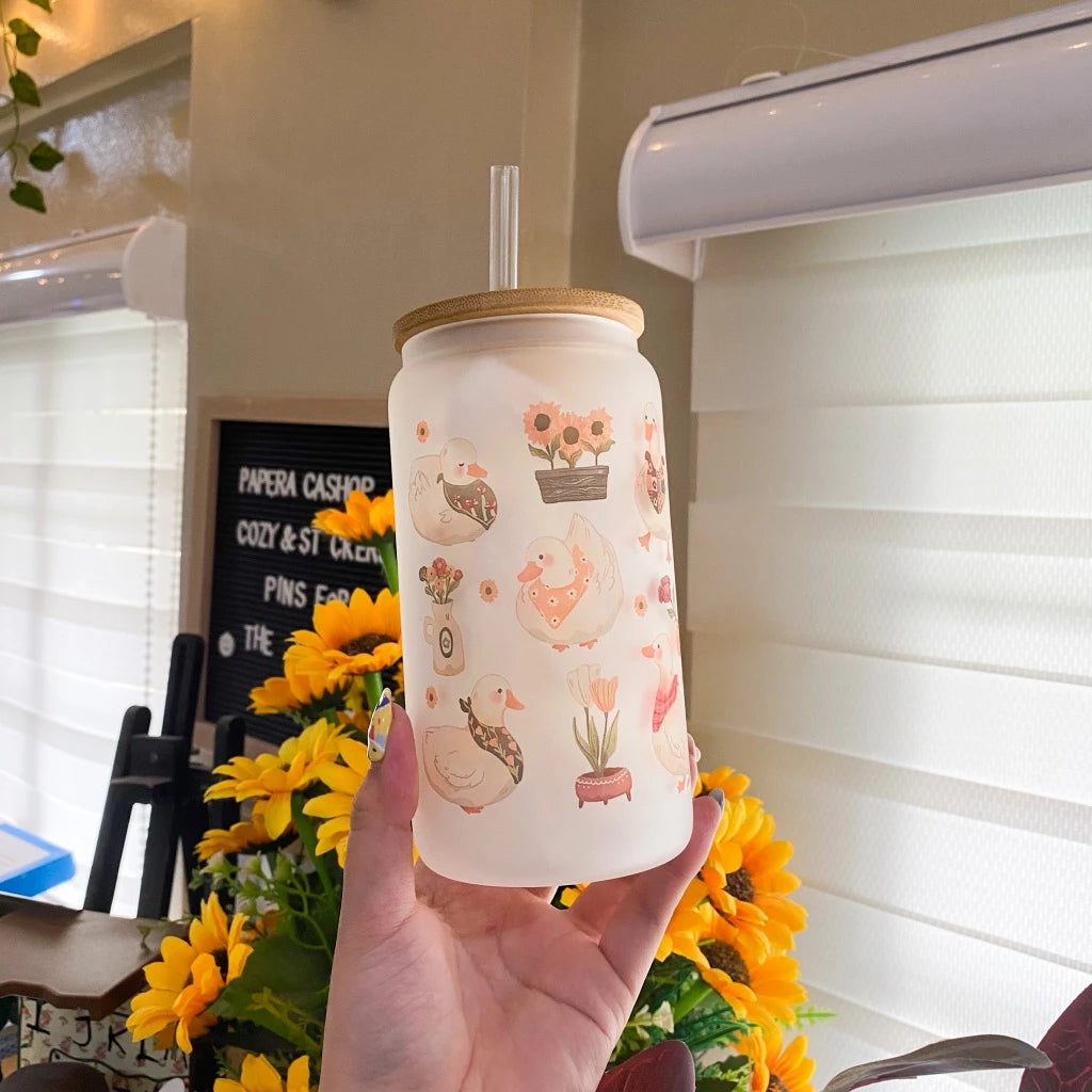 PaperaicaShop Snuggly Ducks Frosted Glass Cup