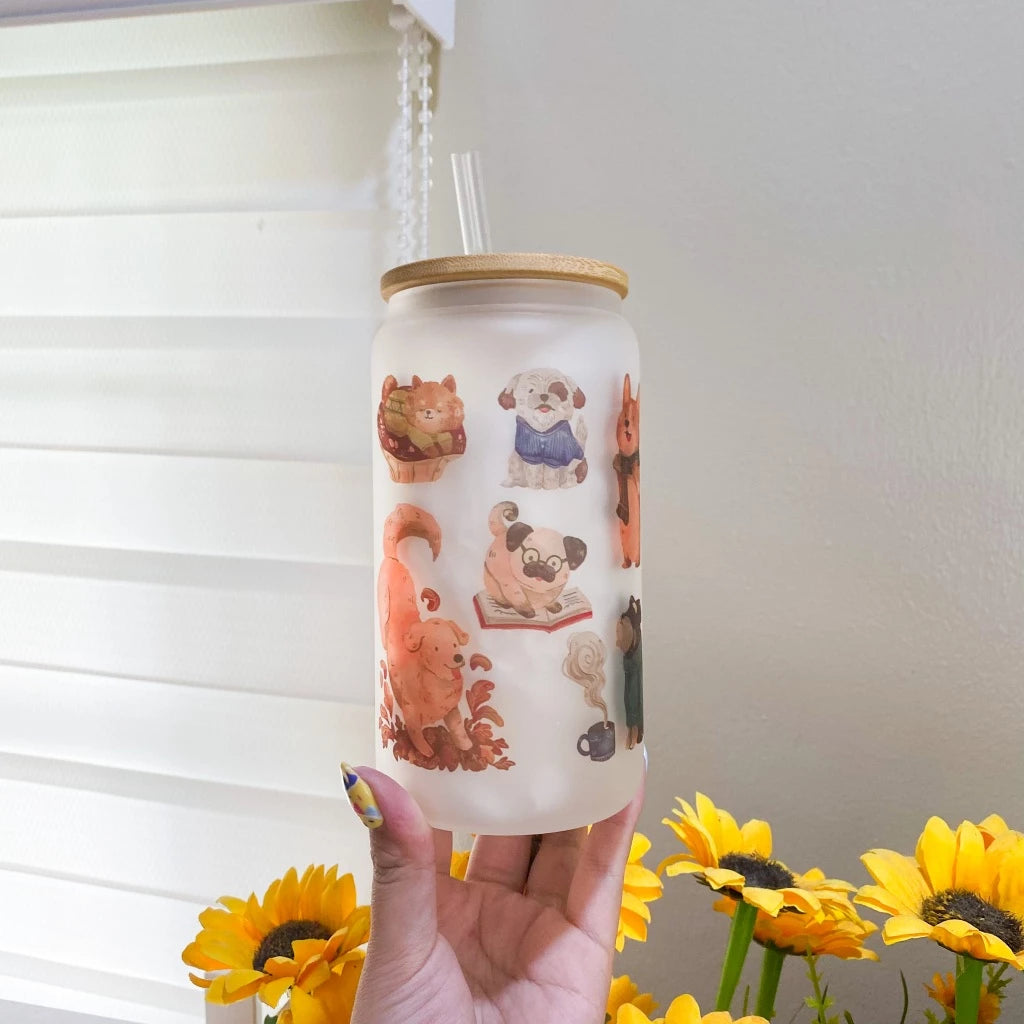 PaperaicaShop Chill Doggos Frosted Glass Cup